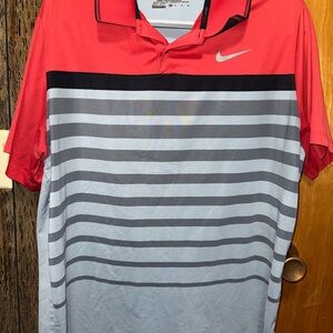 Nike Men's Polo Shirt in Red and Gray Stripes